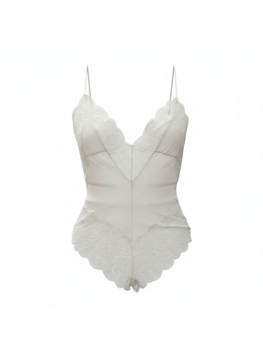 Vintage Slip Interludes by CIRA White Lace Satin Teddy Bodysuit Lingerie Medium